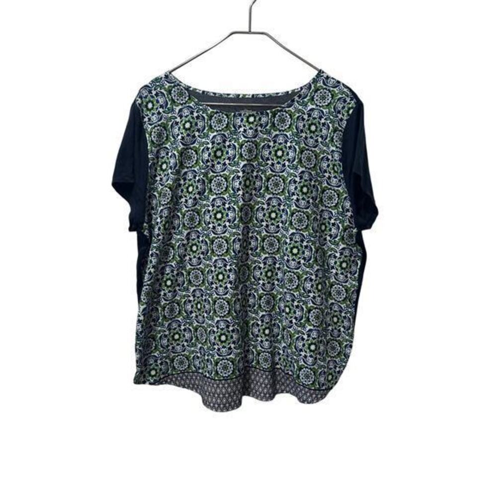 Ann Taylor Factory Navy and Green Patterned Blouse